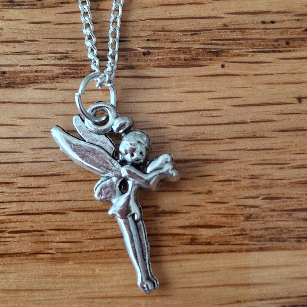 Silver Tinkerbell Fairy Pendant Necklace With 18" Ncklace